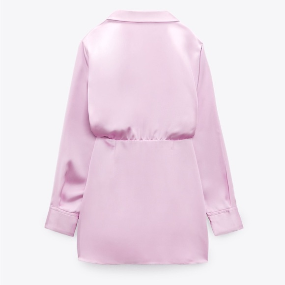 Zara mini dress satin effect drapped long sleeve pink party wedding coctail - Picture 6 of 7
